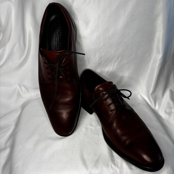 ECCO London Plain Toe Almond Brown Leather Derby Oxford Dress Shoe 9/9.5. EU 43 - Picture 6 of 15